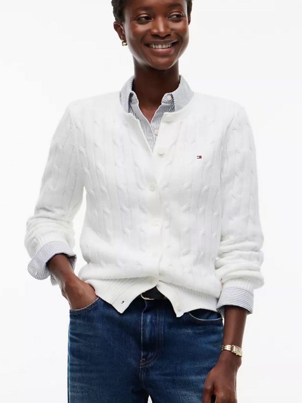 NWOT Tommy Hilfiger Women’s White Cable-Knit Cardigan Sweater